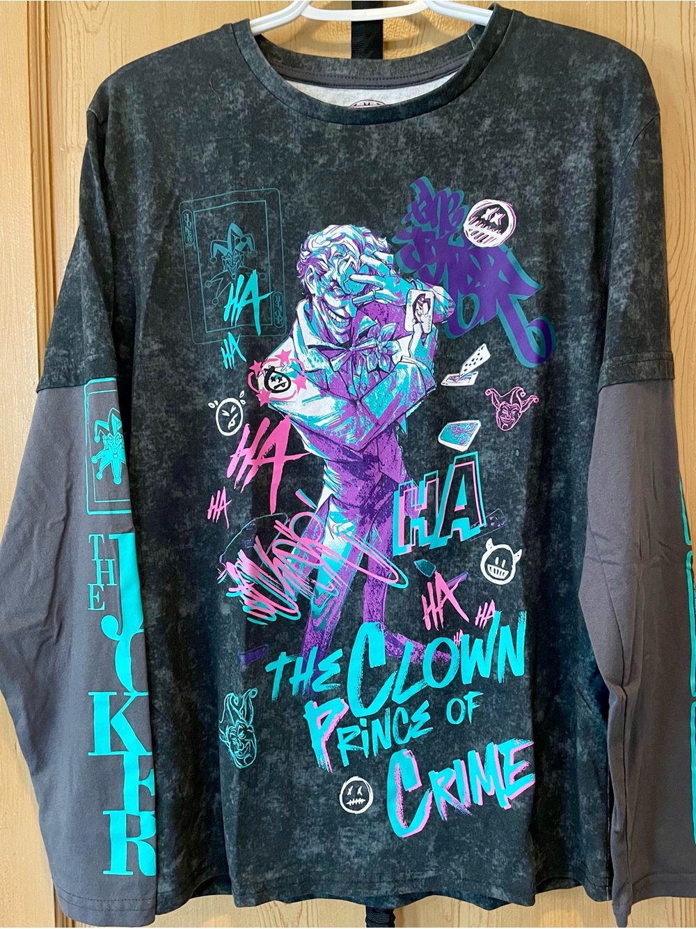 NWOT The Joker "Clown Prince of Crime" Acid Wash Long Sleeve Shirt